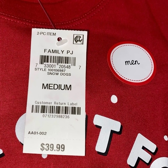 Family PJs Men’s ’Snow Dogs’ Blue Pants/Red Top Coordinated Set New! Size M - Picture 6 of 7